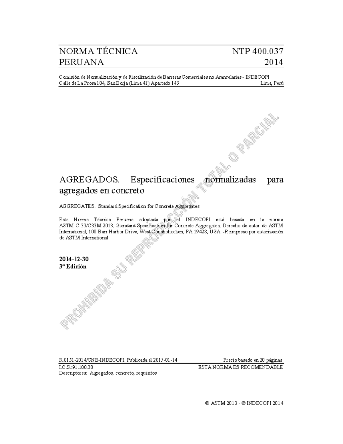 NTP-400.037 2014- Agregados Especificaciones Normalizadas Para Concreto ...