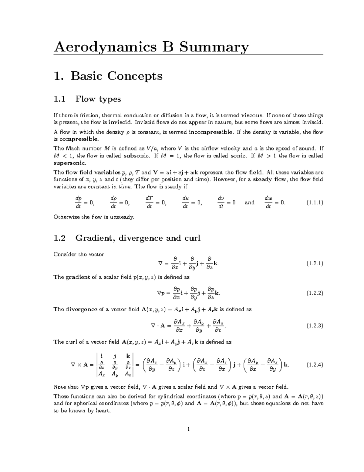 Summaries Aerodynamics I: Complete - Aerodynamics B Summary 1. Basic ...