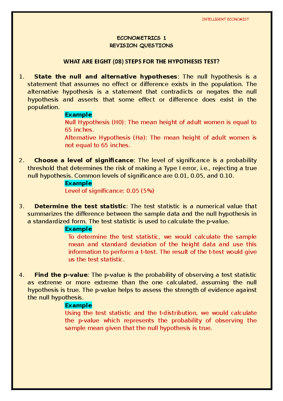 Econometrics 1 - NICE 👍 - INTELLIGENT ECONOMIST ECONOMETRICS 1 REVISION ...