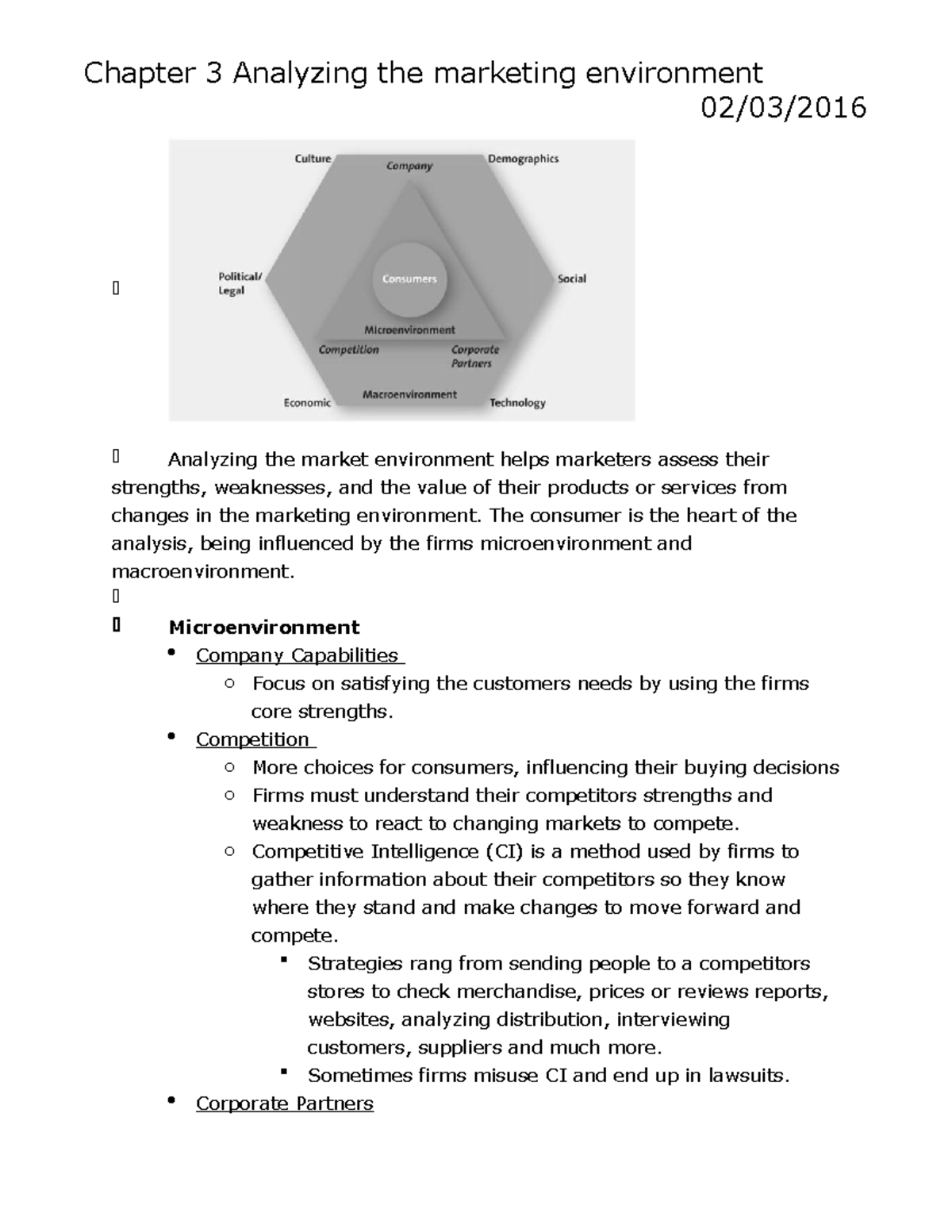 Chapter Notes - Chapter 3 Analyzing The Marketing Environment 02/03 ...