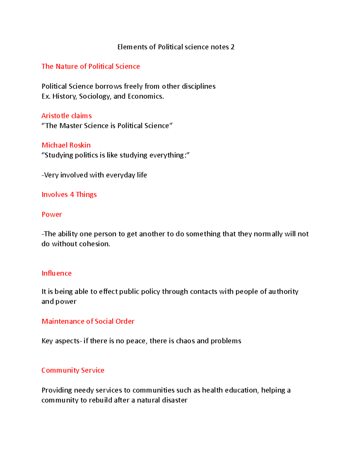 Elements of Political science notes 2 - History, Sociology, and ...