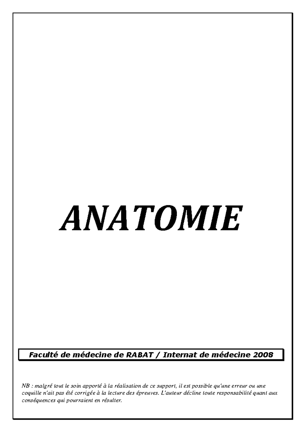 Anatomie Rabat - Concours d´internat / résidanat - ANATOMIE Faculté de ...