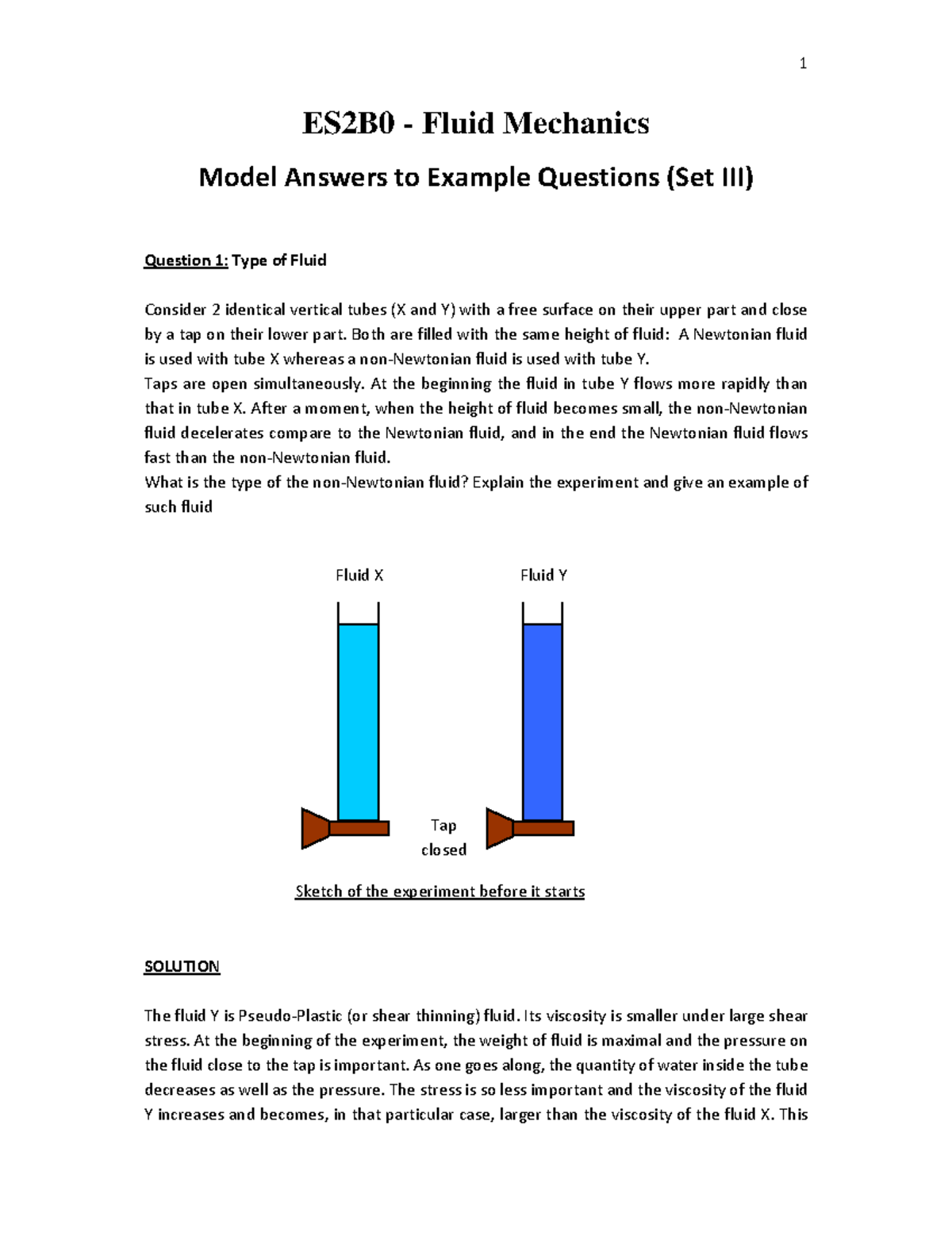 Fluid Mechanics 3 ES2B0 Fluid Mechanics Model Answers to Example