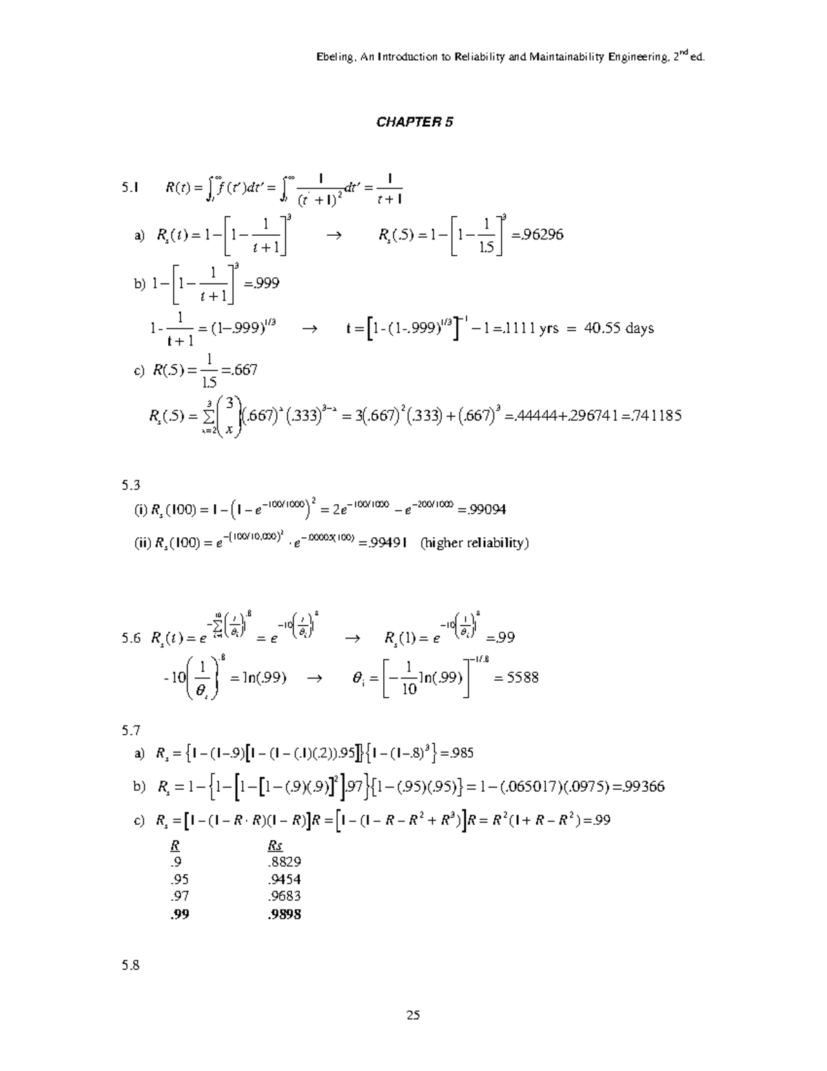 CHAP5 - solutions - Ebeling, An Introduction to Reliability and ...