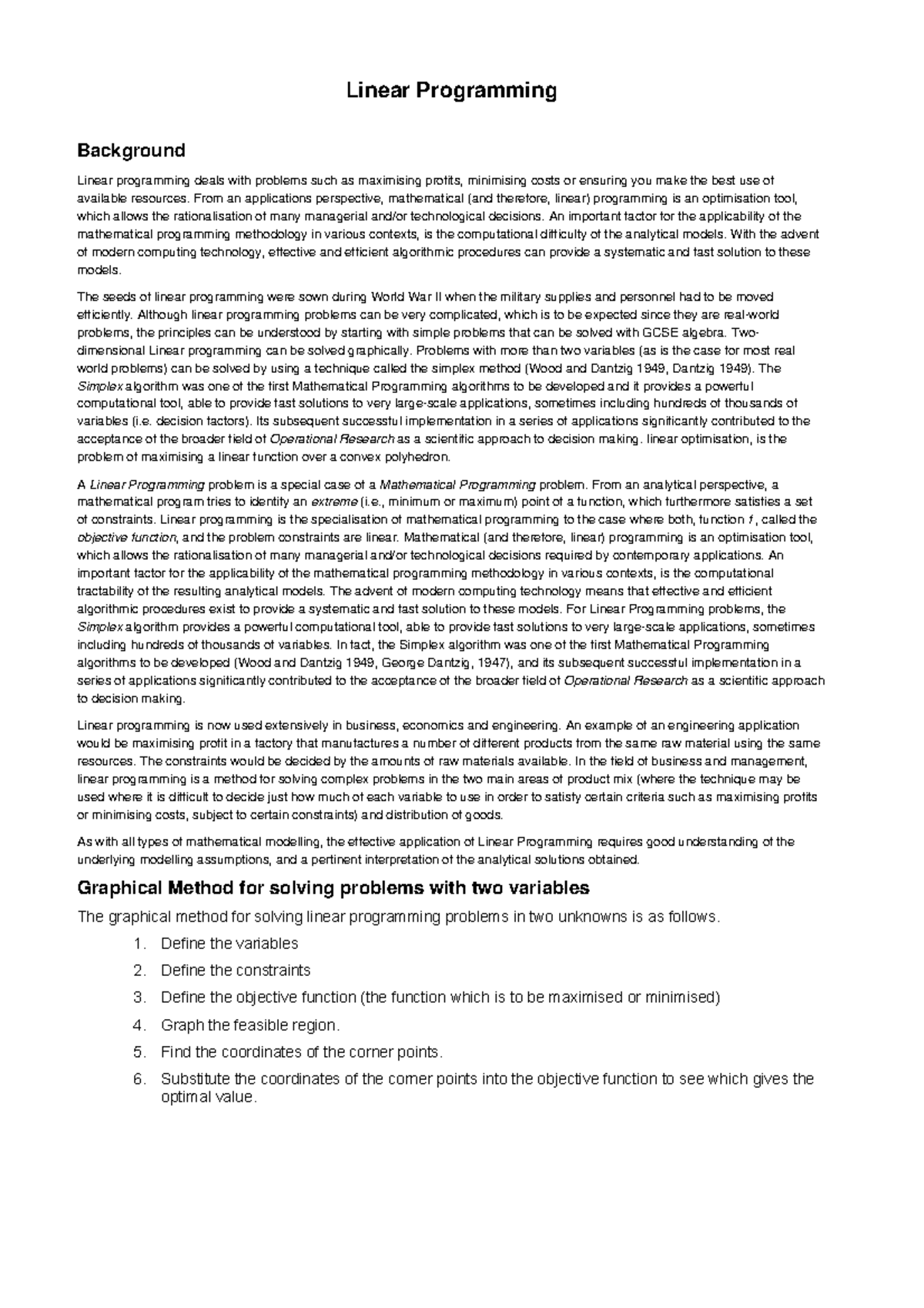 Linear programming - Linear Programming Background Linear programming ...