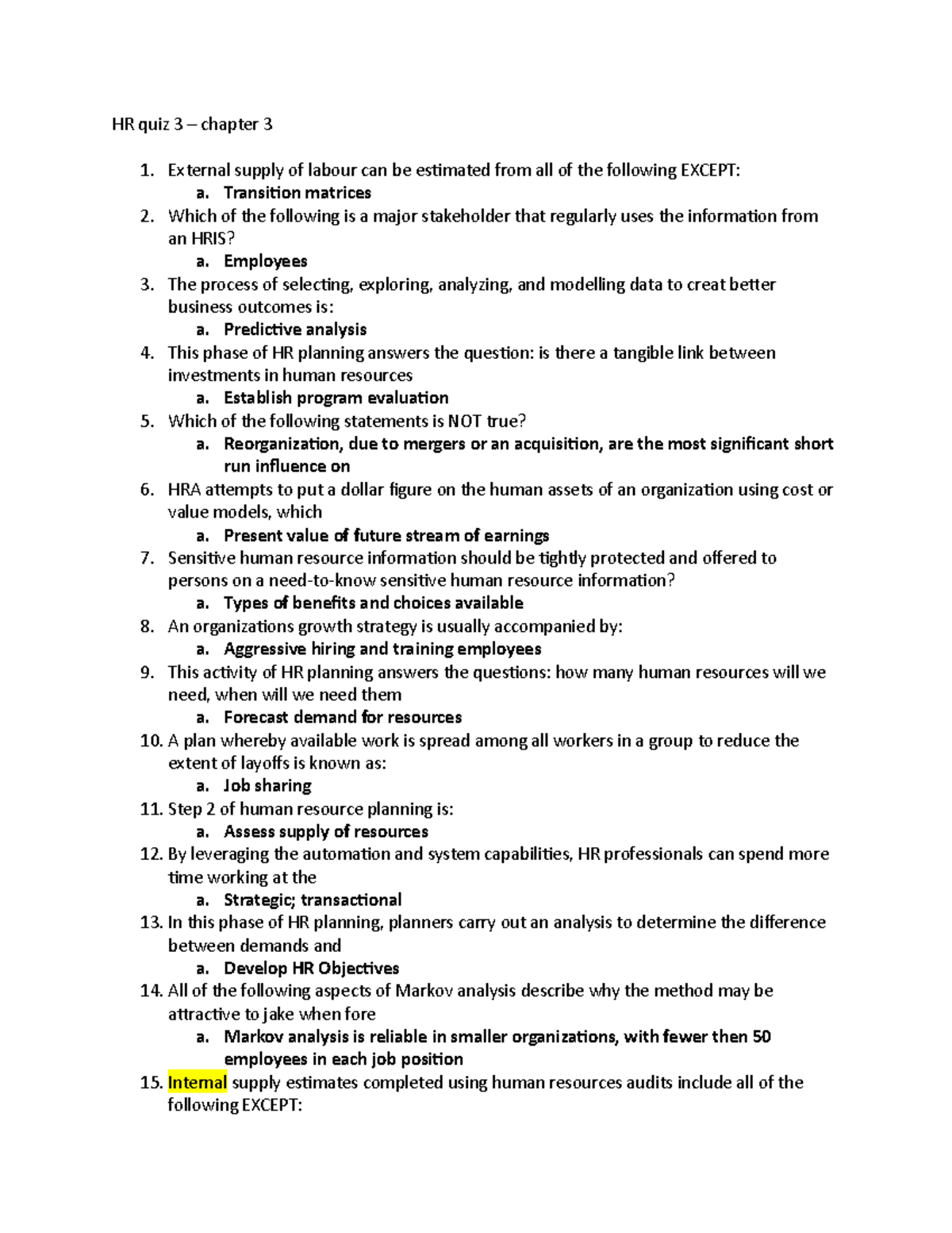 HR Quiz 3 – Chapter 3 - Connect Quiz Ch 3 Bank - HR Quiz 3 – Chapter 3 ...