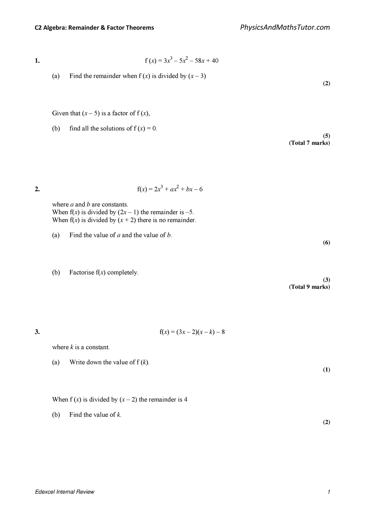 c2-algebra-remainder-and-factor-theorem-f-x-3x-3-5x-2-58x