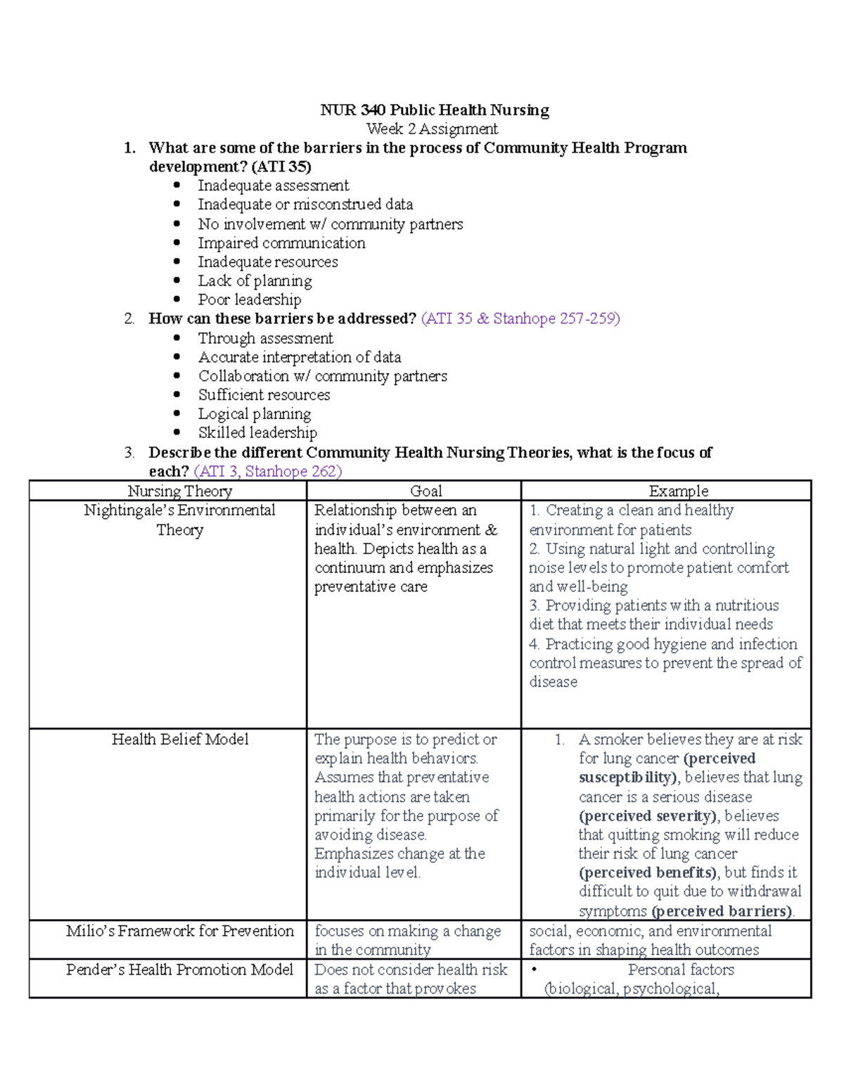 NUR 340 Week 2 Worksheet - NUR 340 Public Health Nursing Week 2 ...