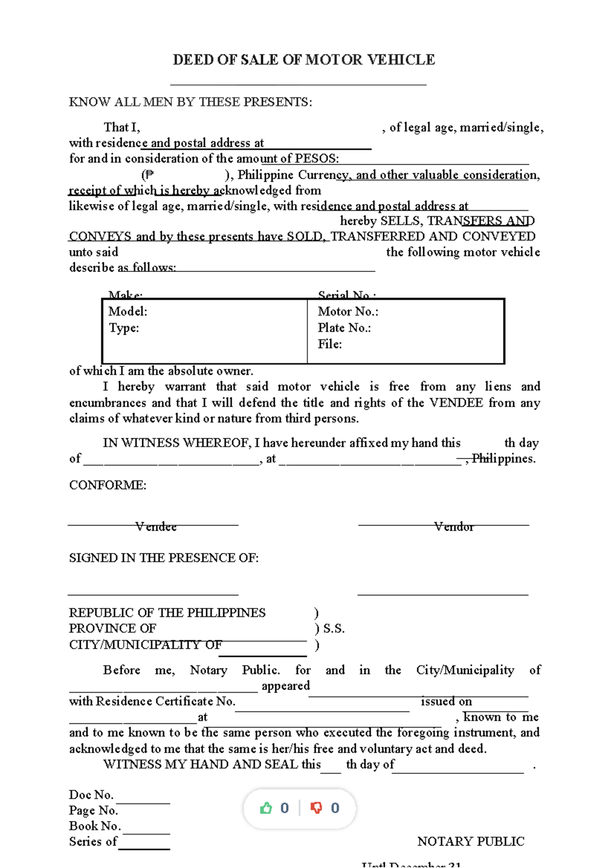 Deed-of-sale-of-motor-vehicle compress - DEED OF SALE OF MOTOR VEHICLE ...