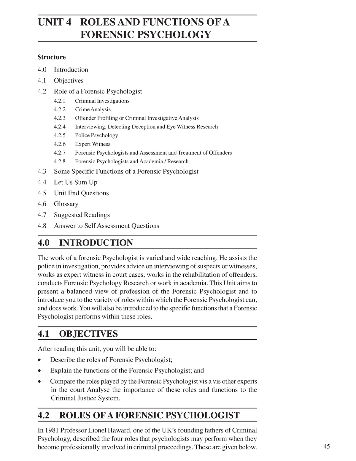 Unit-4 Forensic Psychology - 45 Forensic Psychology and UNIT 4 ROLES ...