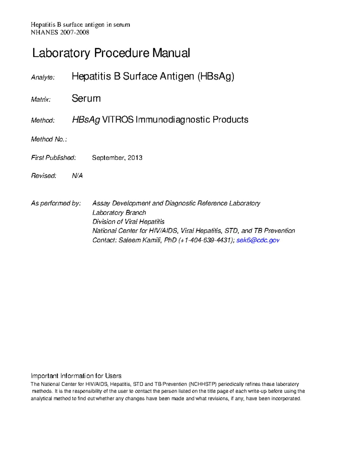 Hepbd e hepatitis b surface antigen met - NHANES 2007- Laboratory ...