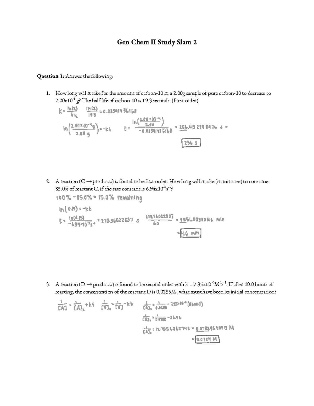 GCStudy Slam 2Answer Key - Gen Chem II Study Slam 2 Catherine Hsu ...