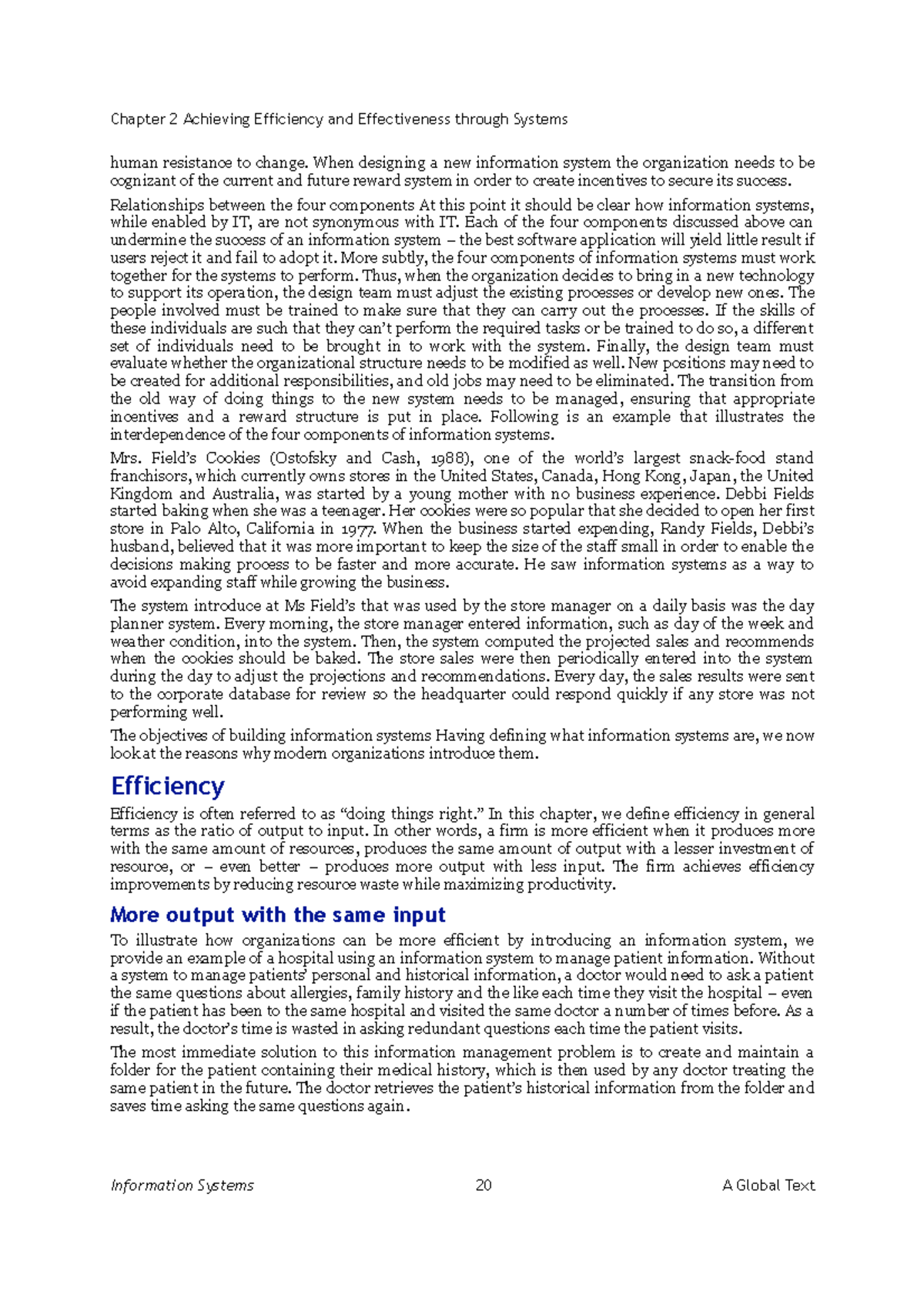 Information Systems8 Chapter 2 Achieving Efficiency and