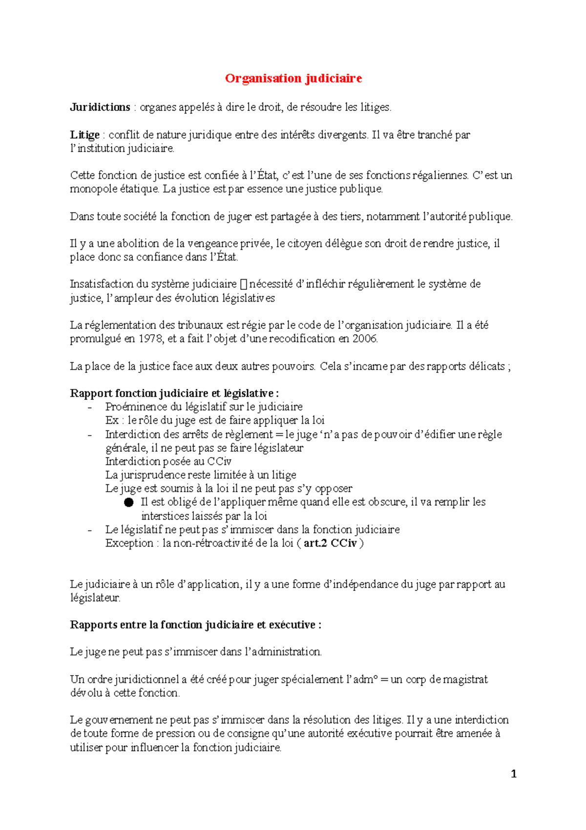 Organisation judiciaire Organisation judiciaire Juridictions