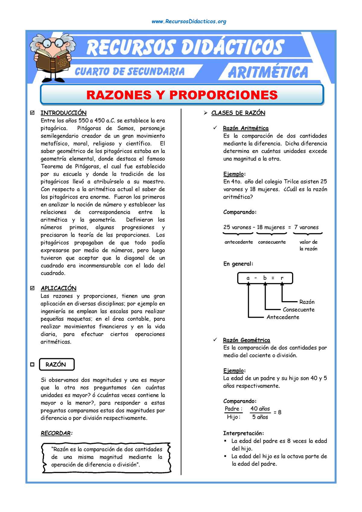 Razones Y Proporciones Para Cuarto De Secundaria Razones Y Proporciones Studocu