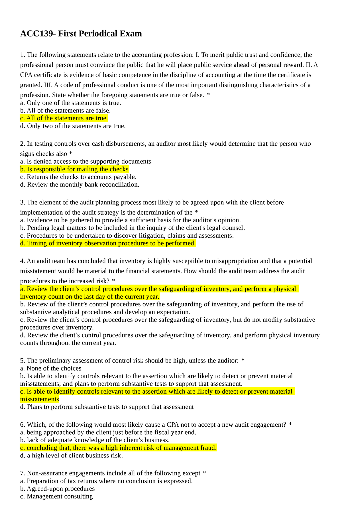 ACC139 P1 - Test Bank - ACC139- First Periodical Exam The Following ...