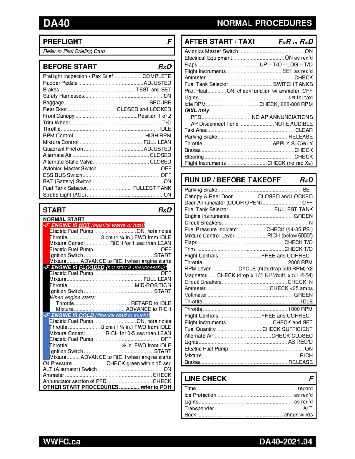 DA40-2021.04 Checklist - DA40 NORMAL PROCEDURES PREFLIGHT F Refer to ...