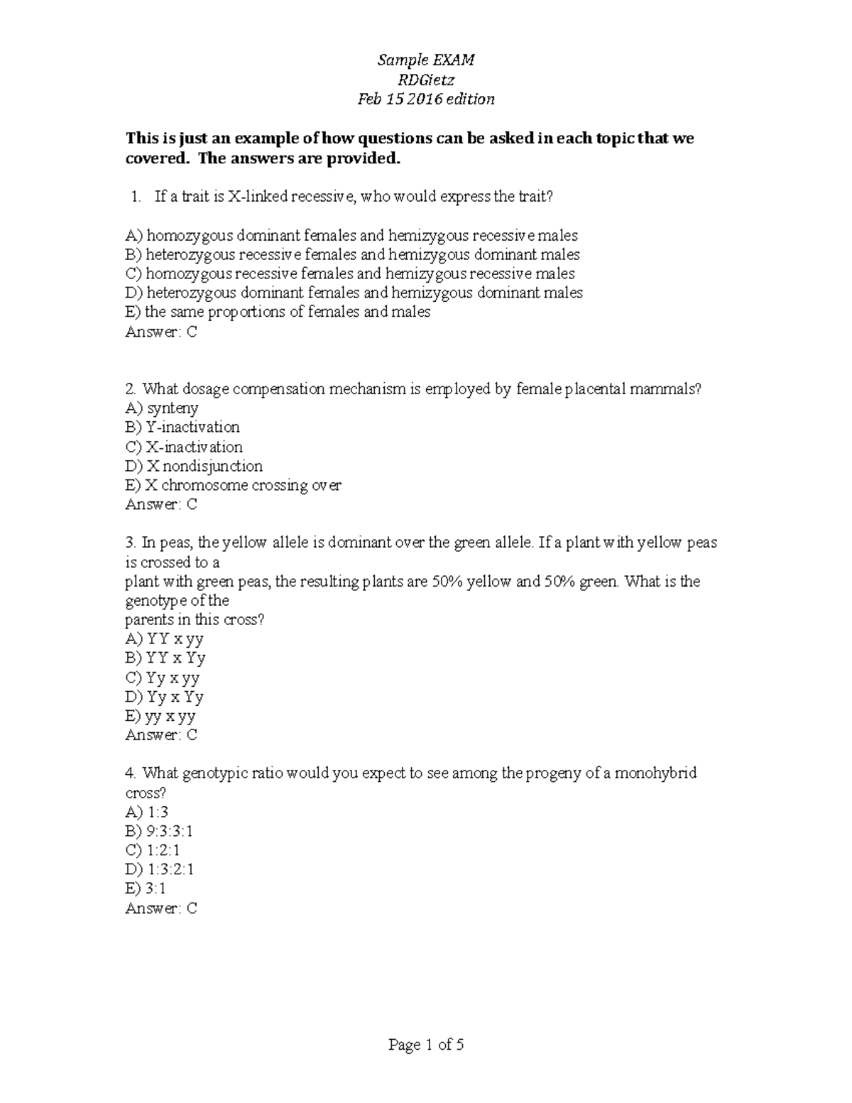 Genetics Exam Questions and Answers - Studocu