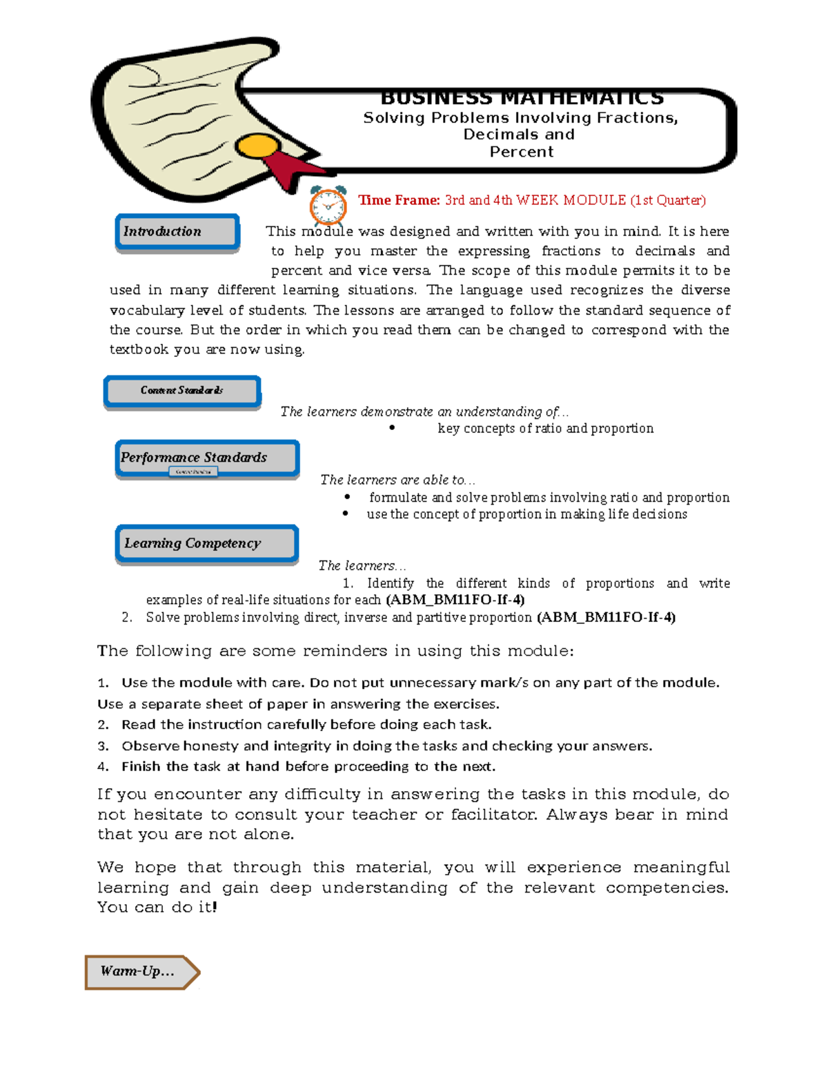 Grade 11 ABM Business Mathematics Week 3 And 4 Quarter 1 Module - This ...