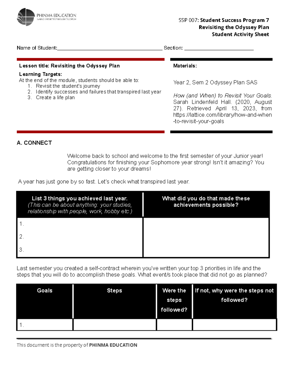 (1) SSP 007 Odyssey PLAN (SAS) SSP 007 Student Success Program 7