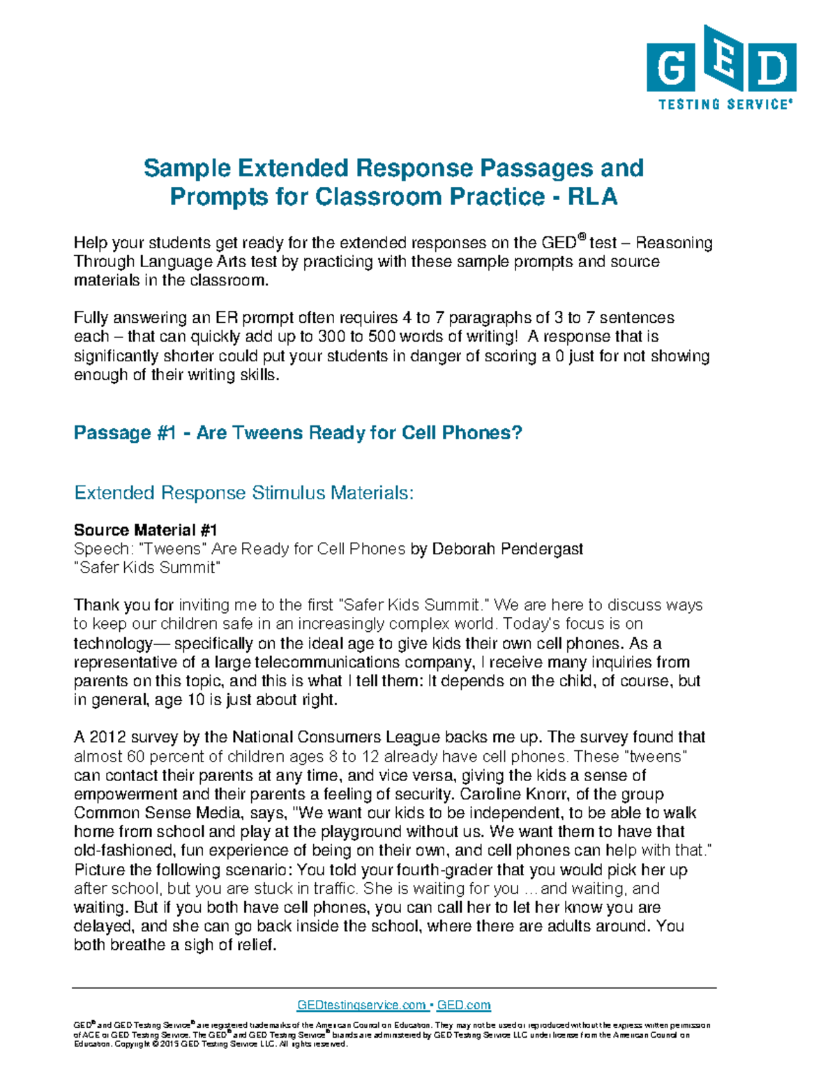 Extended response classroom practice - GEDtestingservice • GED GED® and ...