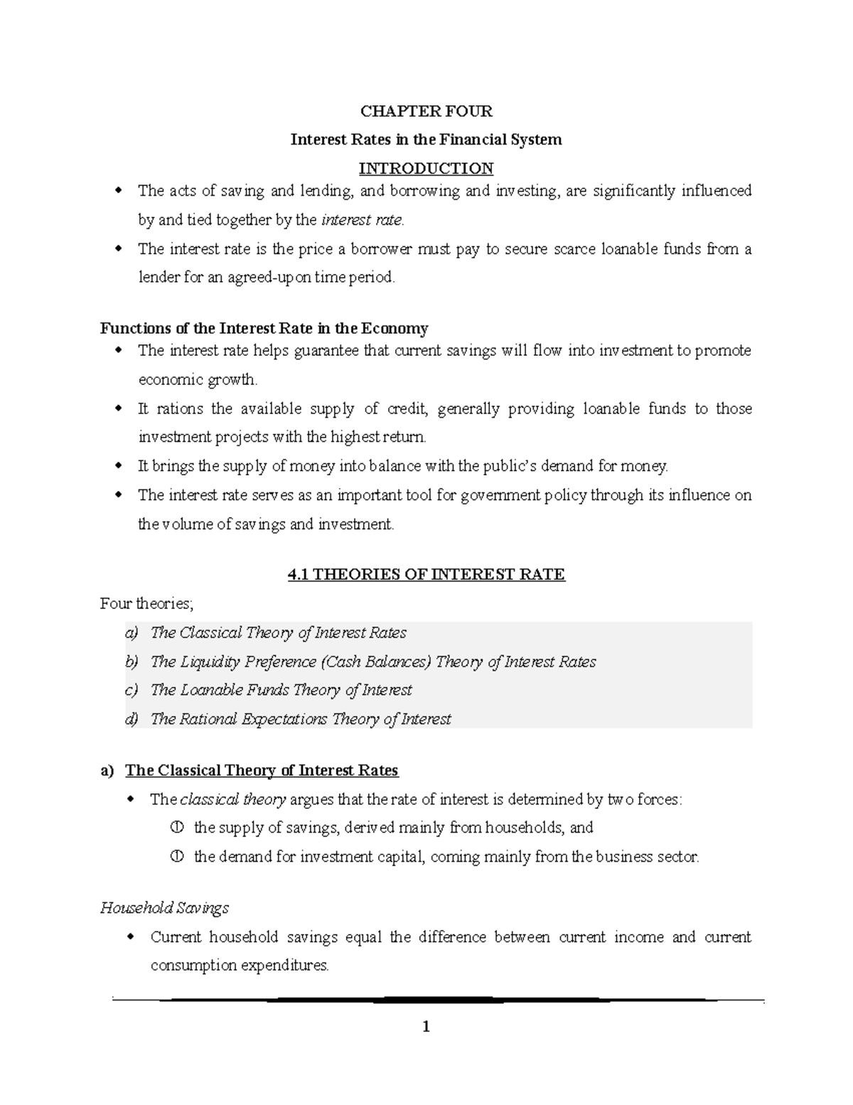 CH 3 Editedinterest rates in the financial system - CHAPTER FOUR ...