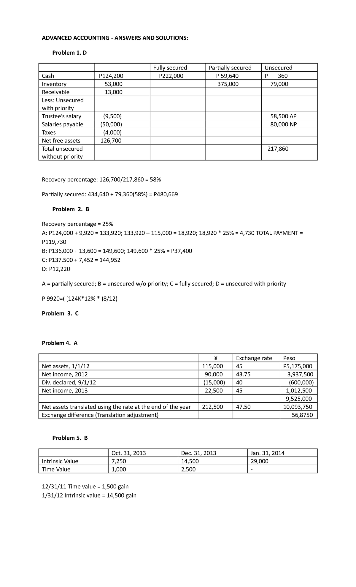 Advanced Accounting - Solution 1 - ADVANCED ACCOUNTING - ANSWERS AND ...