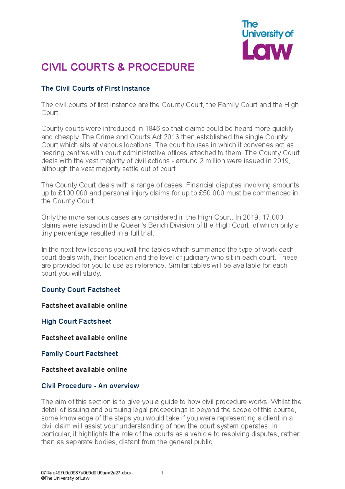 Civil courts and procedure transcript 001345 - CIVIL COURTS & PROCEDURE ...