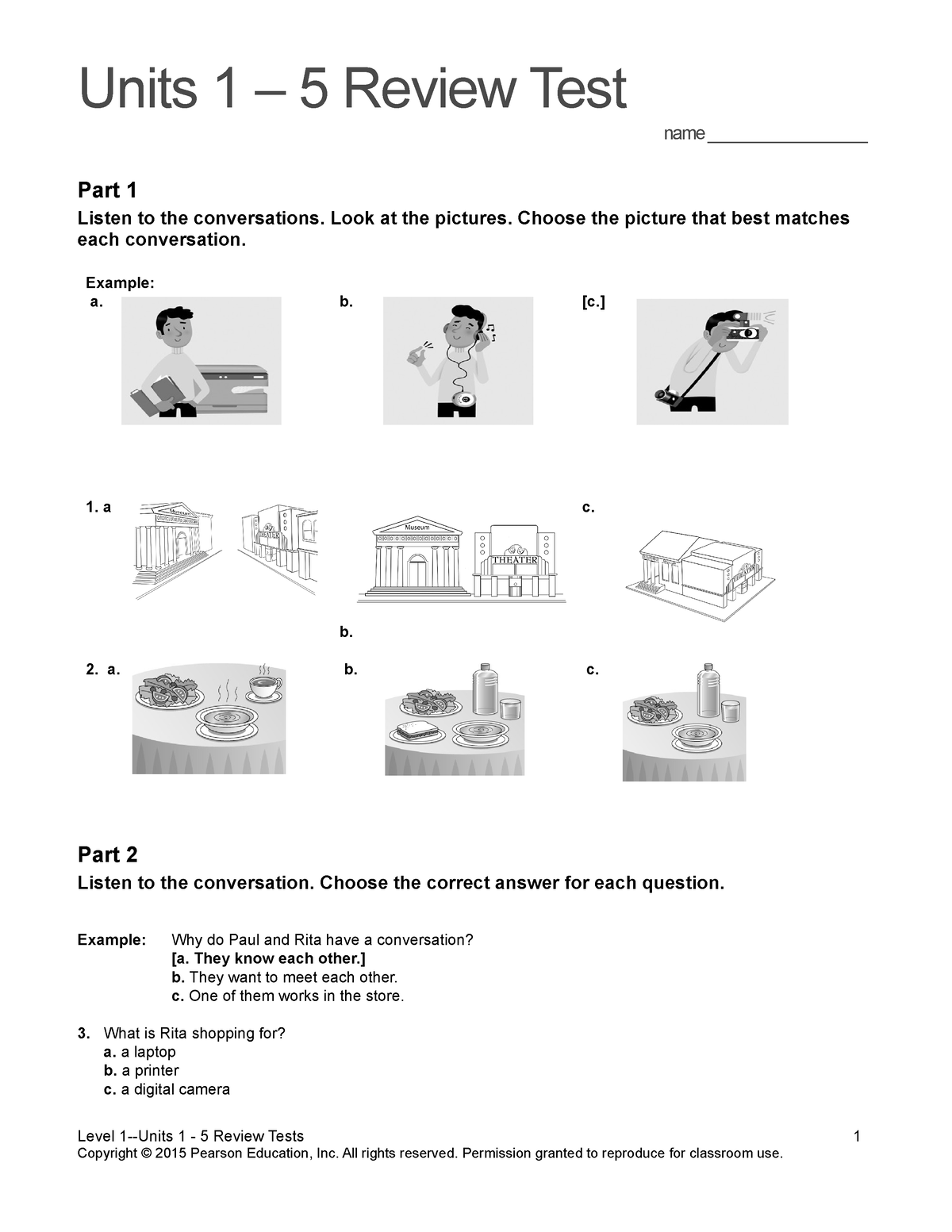 Top Notch 1 Units 1-5 Assessment - Units 1 – 5 Review Test Name ...