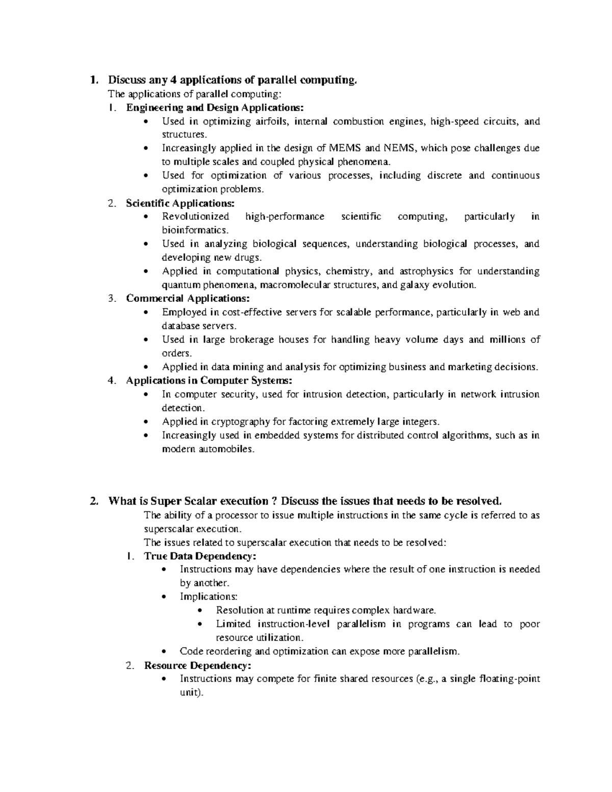 Unit-1 - Unit 1 notes - 1. Discuss any 4 applications of parallel ...