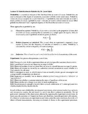 Lec9 - these are notes - Lecture 9: Introduction to Statistics by Dr ...
