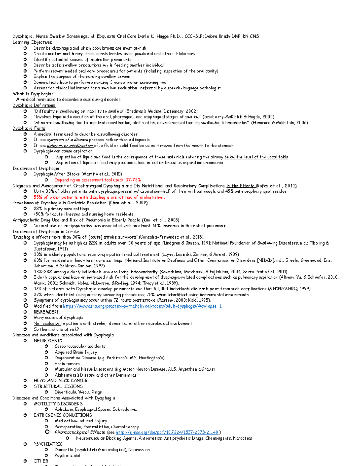 N113 WK1 LEC Dysphagia Nruse Screening - Dysphagia, Nurse Swallow ...