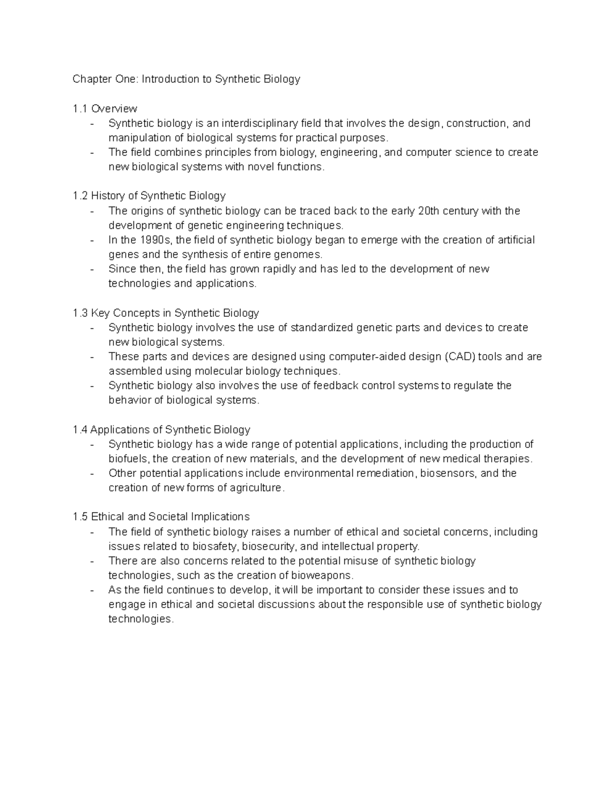 Chapter One: Introduction to Synthetic Biology - The field combines ...