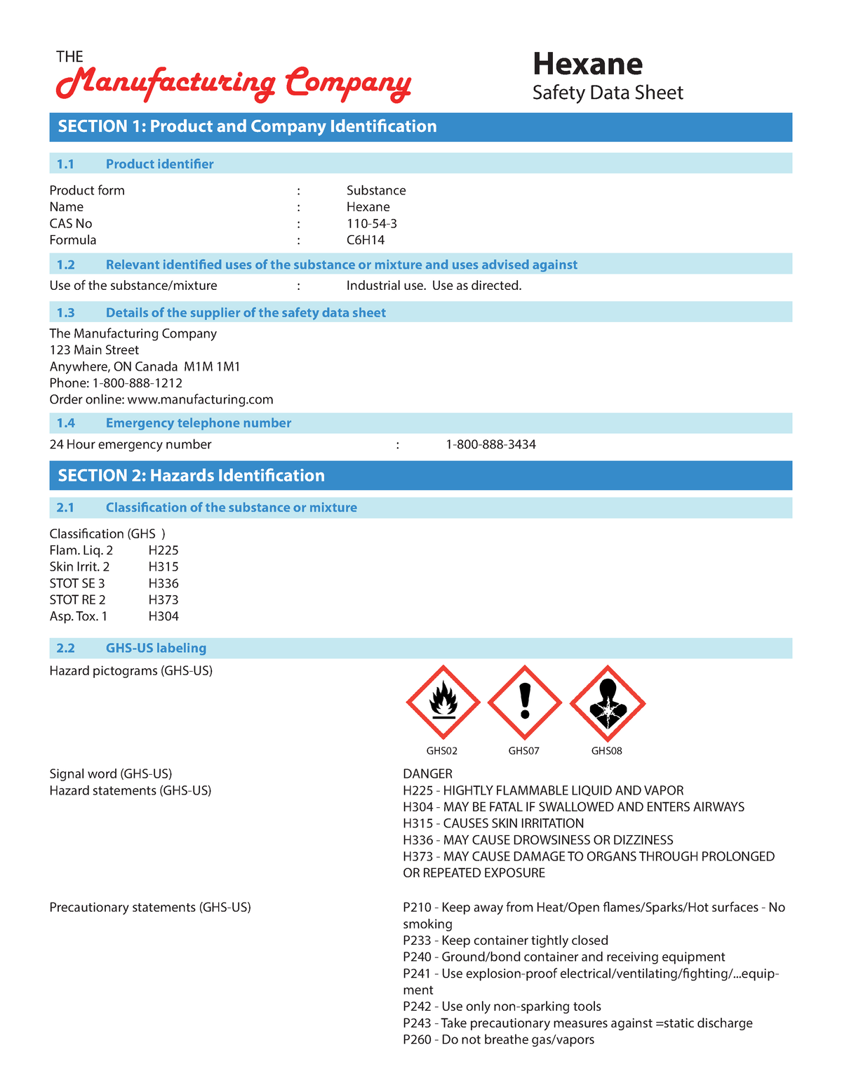 Hexane Sds Idk Hexane Safety Data Sheet Section Product And