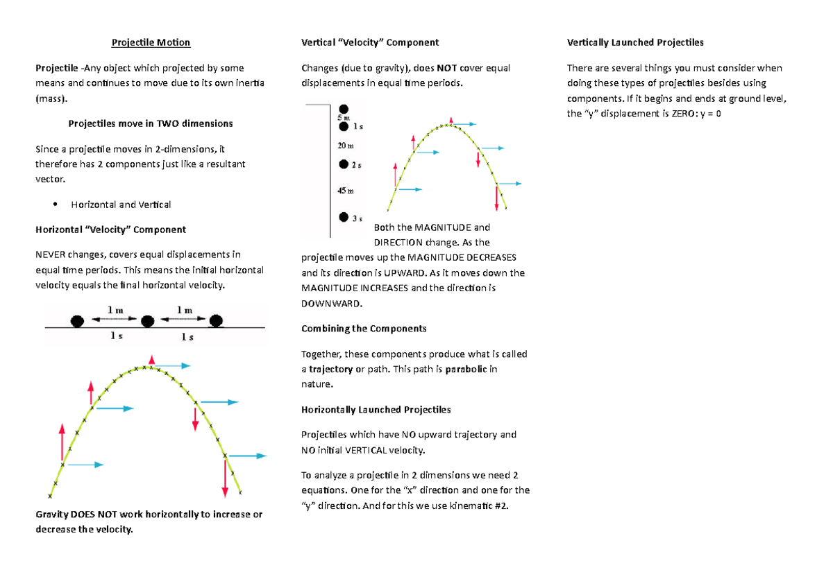 Projectile Motion Notes Projectile Motion Projectile Any Object