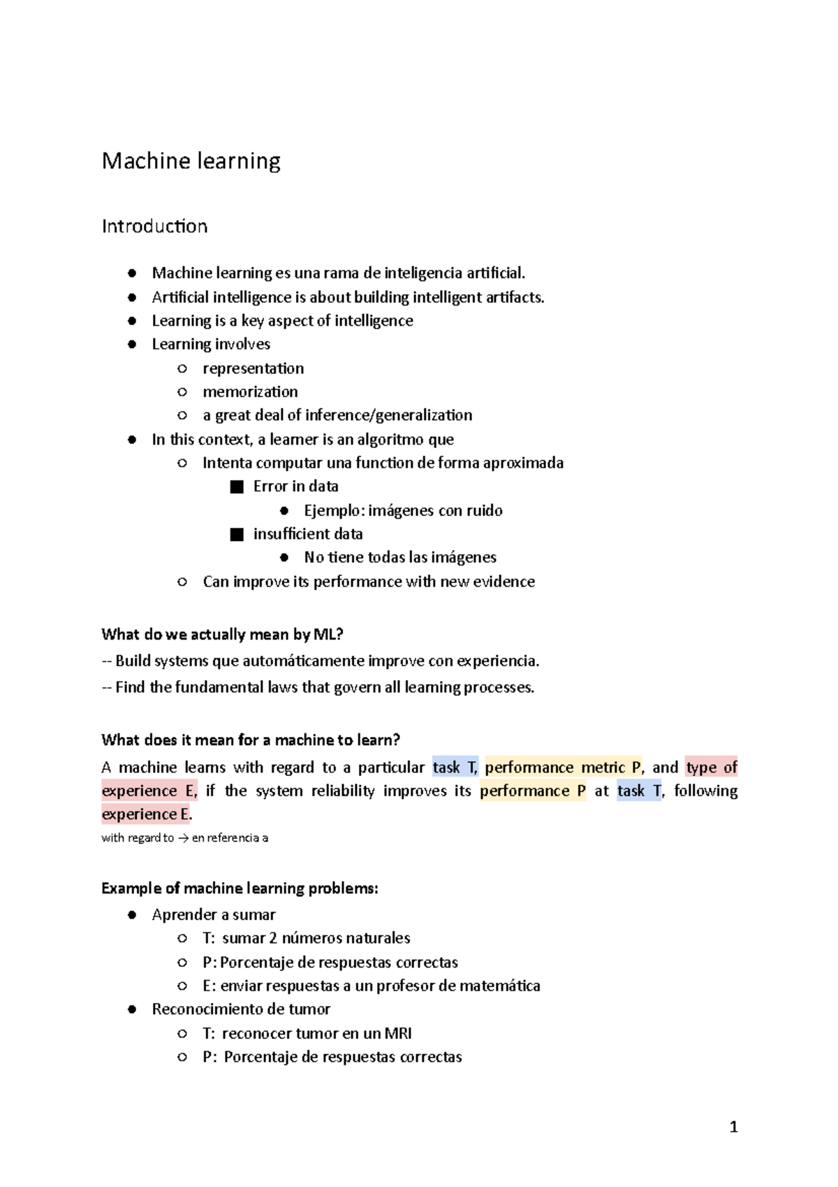 Apuntes de clase - Machine Learning - Machine learning Introduction ...