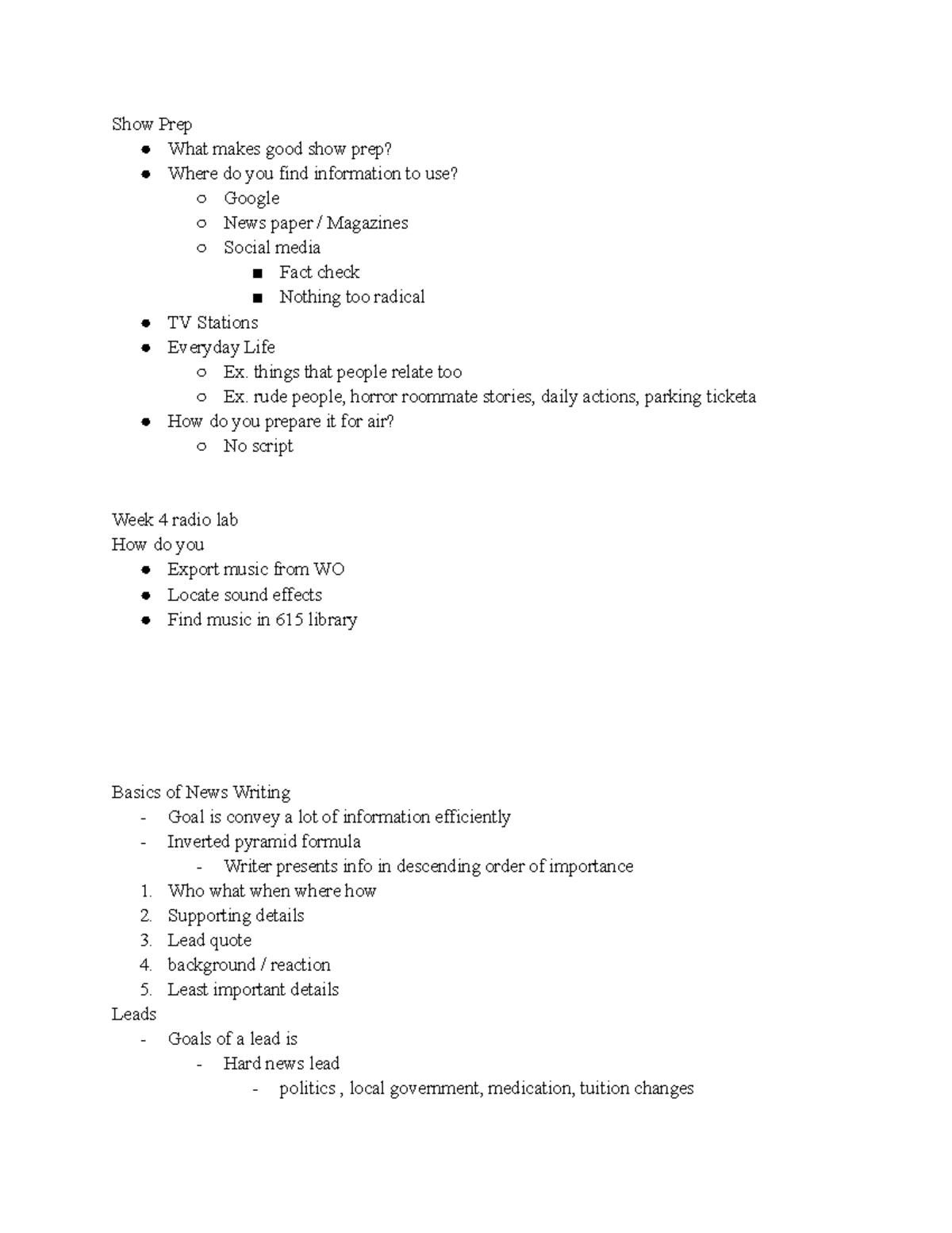 Comm #4 - notes from college - Show Prep What makes good show prep ...