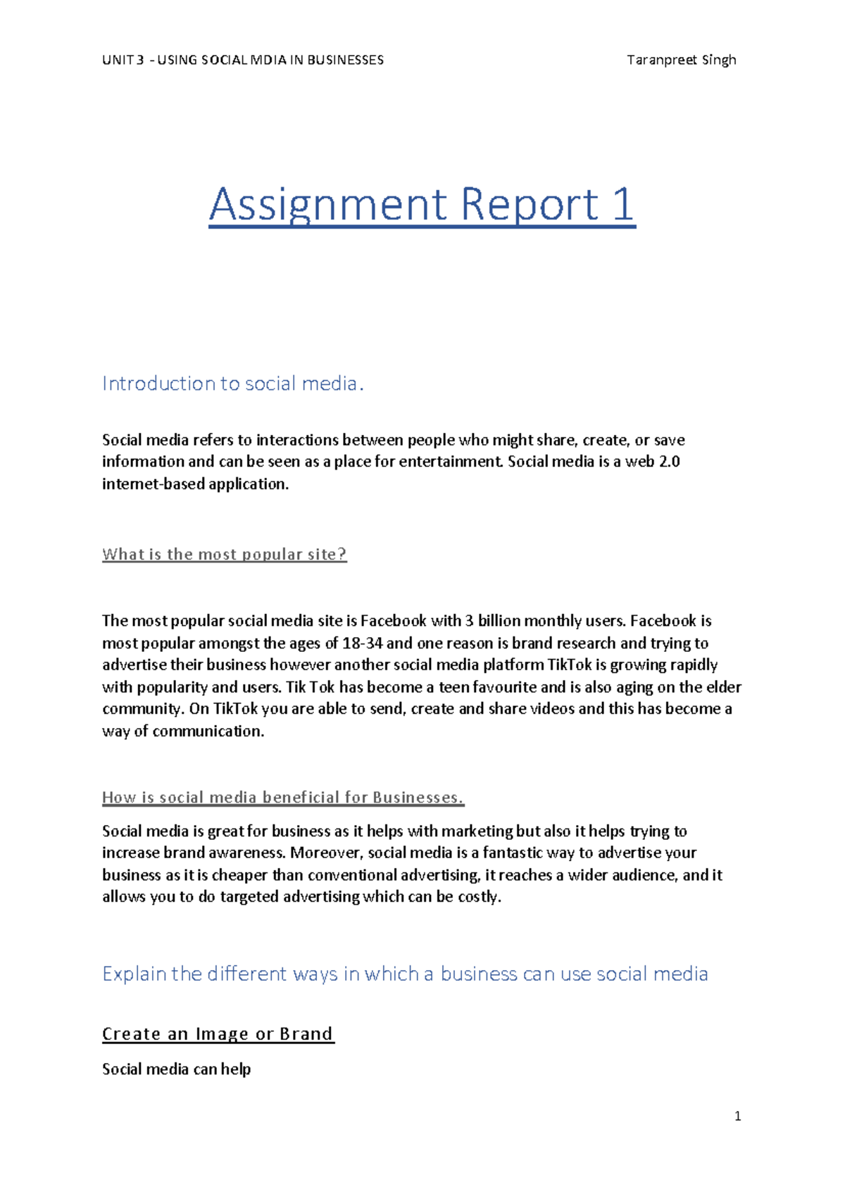 Assignment Report 1 pdf - Assignment Report 1 Introduction to social ...