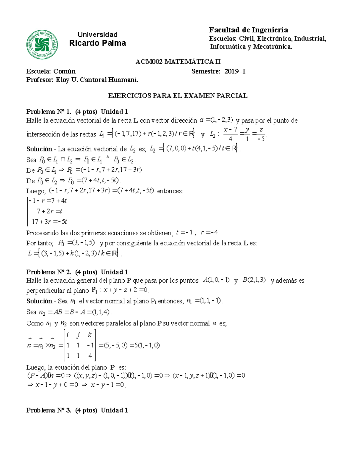 Ejercicios Para El Examen Parcial De Mate II 19,1 - Universidad Ricardo ...