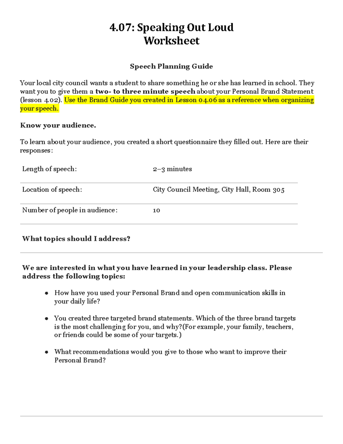 LSD 4.07 Speaking Out Loud - 4: Speaking Out Loud Worksheet Speech ...