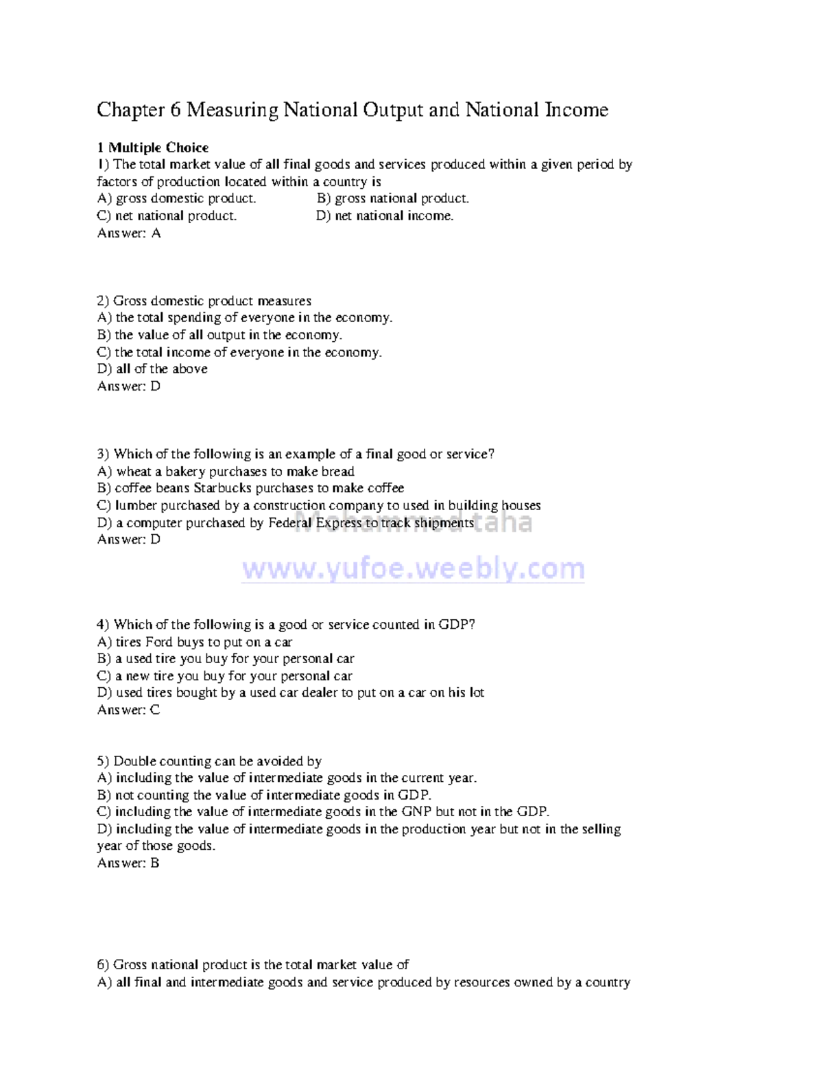 Chapter 6 measuring national output and national income - Chapter 6 ...