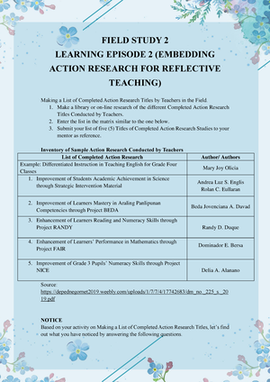 Field Study 2 Learning Episode 1 - FIELD STUDY 2 LEARNING EPISODE 1 ...