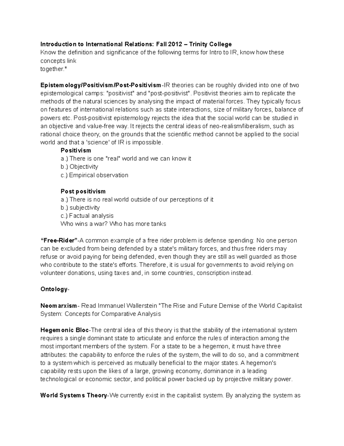IR - Summary Intro Intl Relations - Introduction to International ...