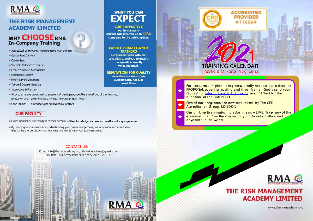 RMA Calander2021 risk management calendar CON TACT US of their