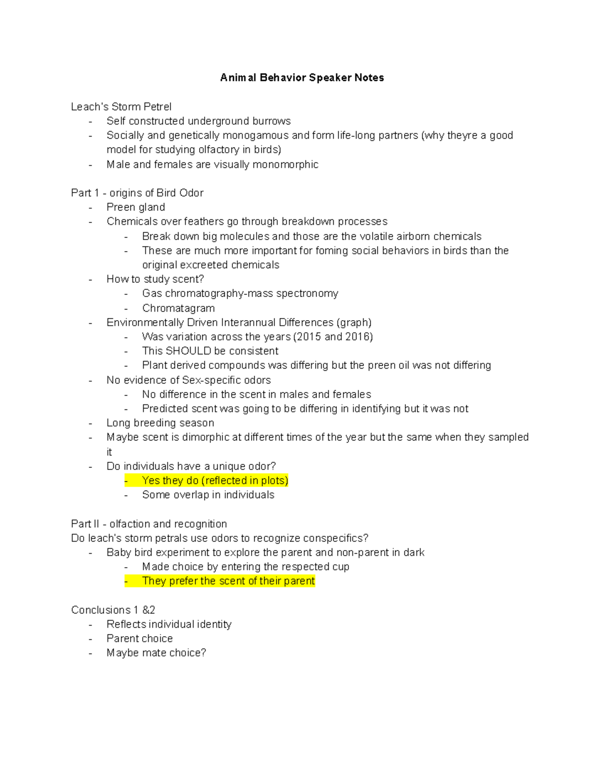 Animal Behavior Speaker 1 Notes - Animal Behavior Speaker Notes Leach’s ...