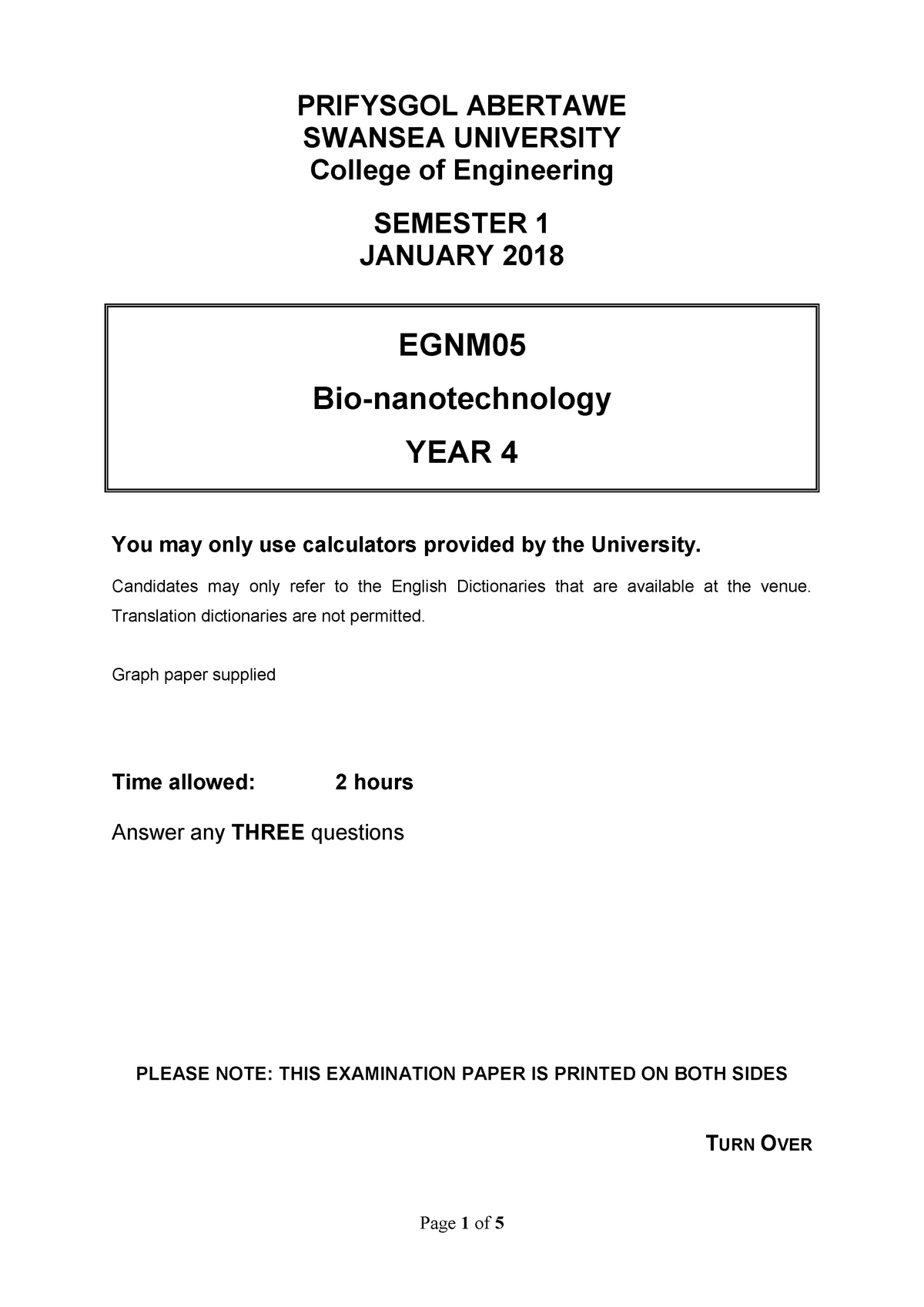 Exam 2017 Questions Prifysgol Abertawe Swansea University College Of