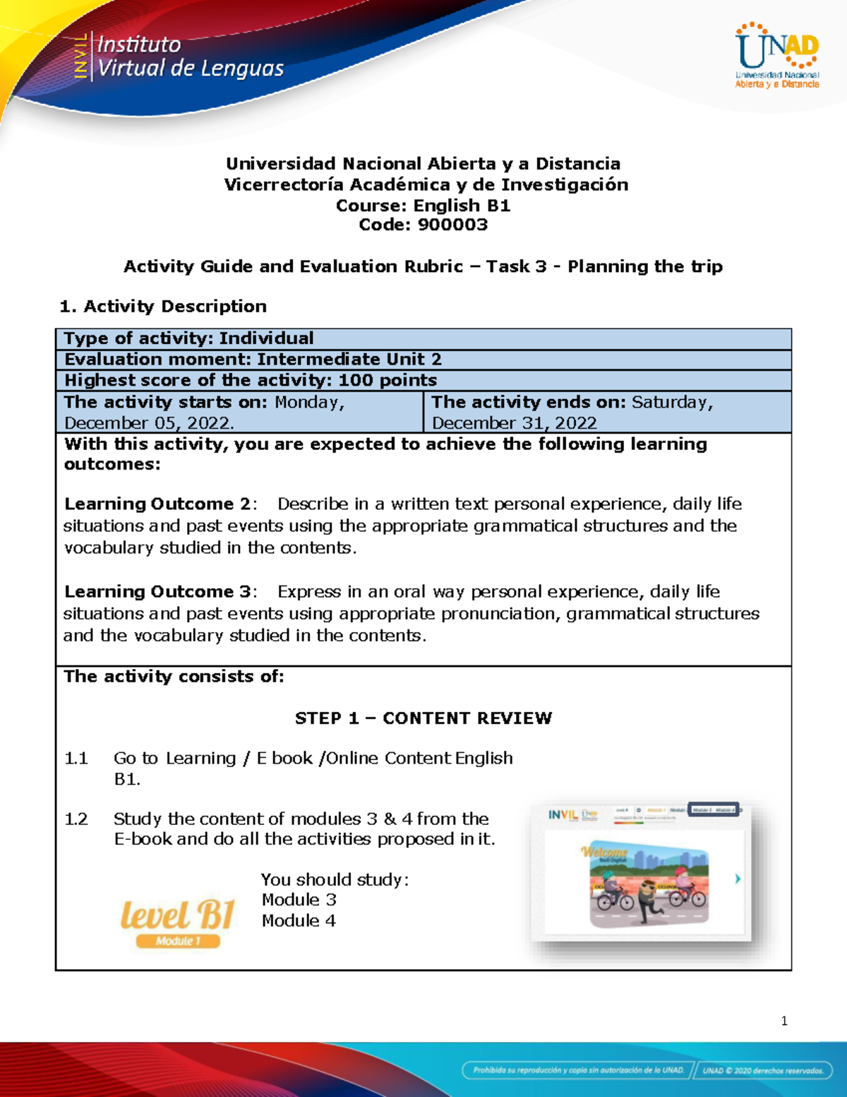 Activities guide and evaluation rubric - Unit 2 - Task 3 - Planning the ...