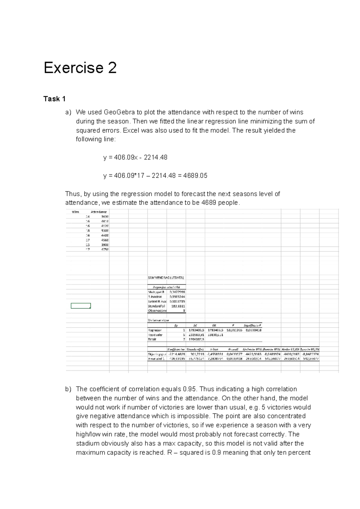 Solution - Exercise 2 Task 1 a) We used GeoGebra to plot the attendance ...
