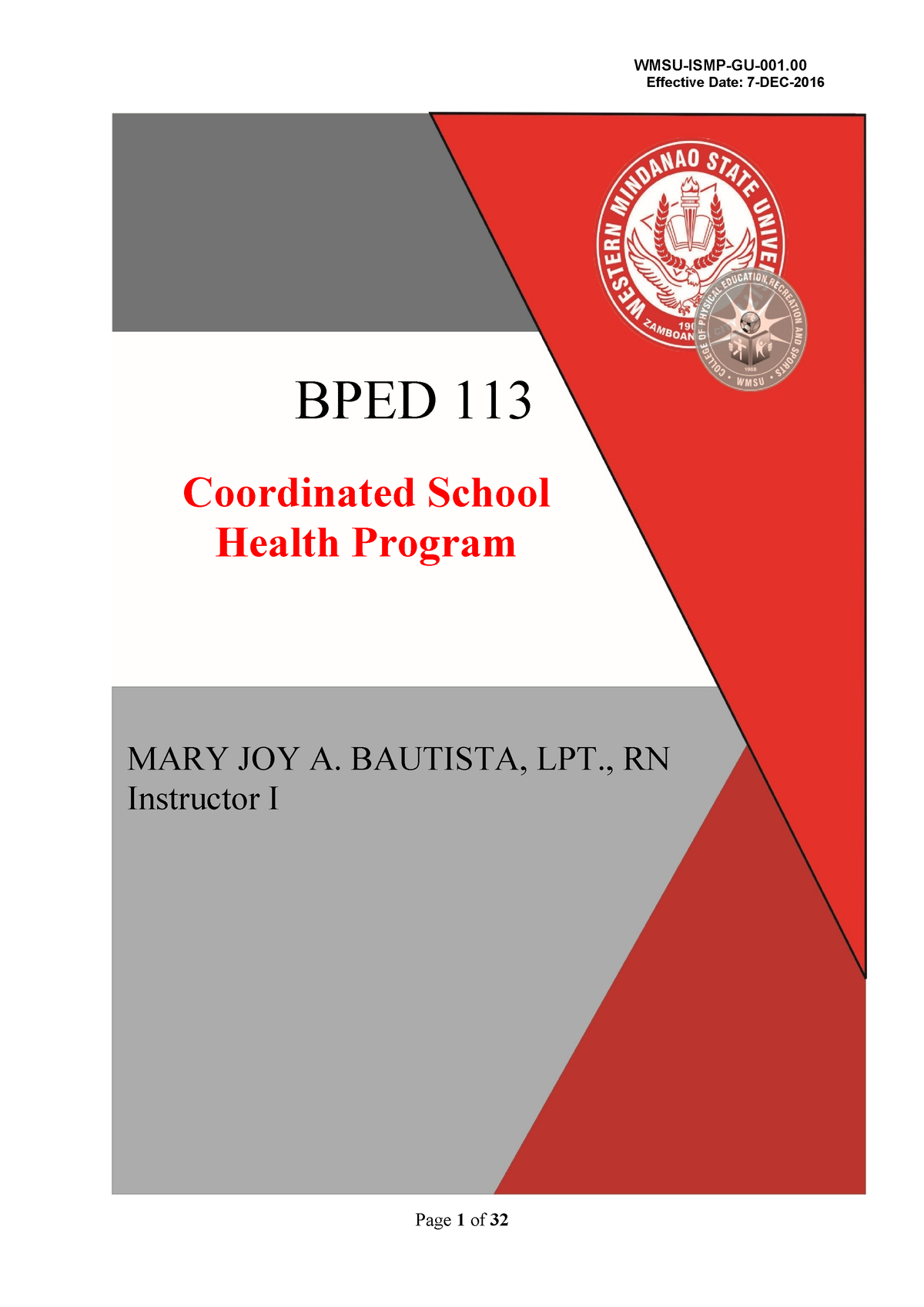 Module coordinated school health program - Effective Date: 7-DEC- BPED