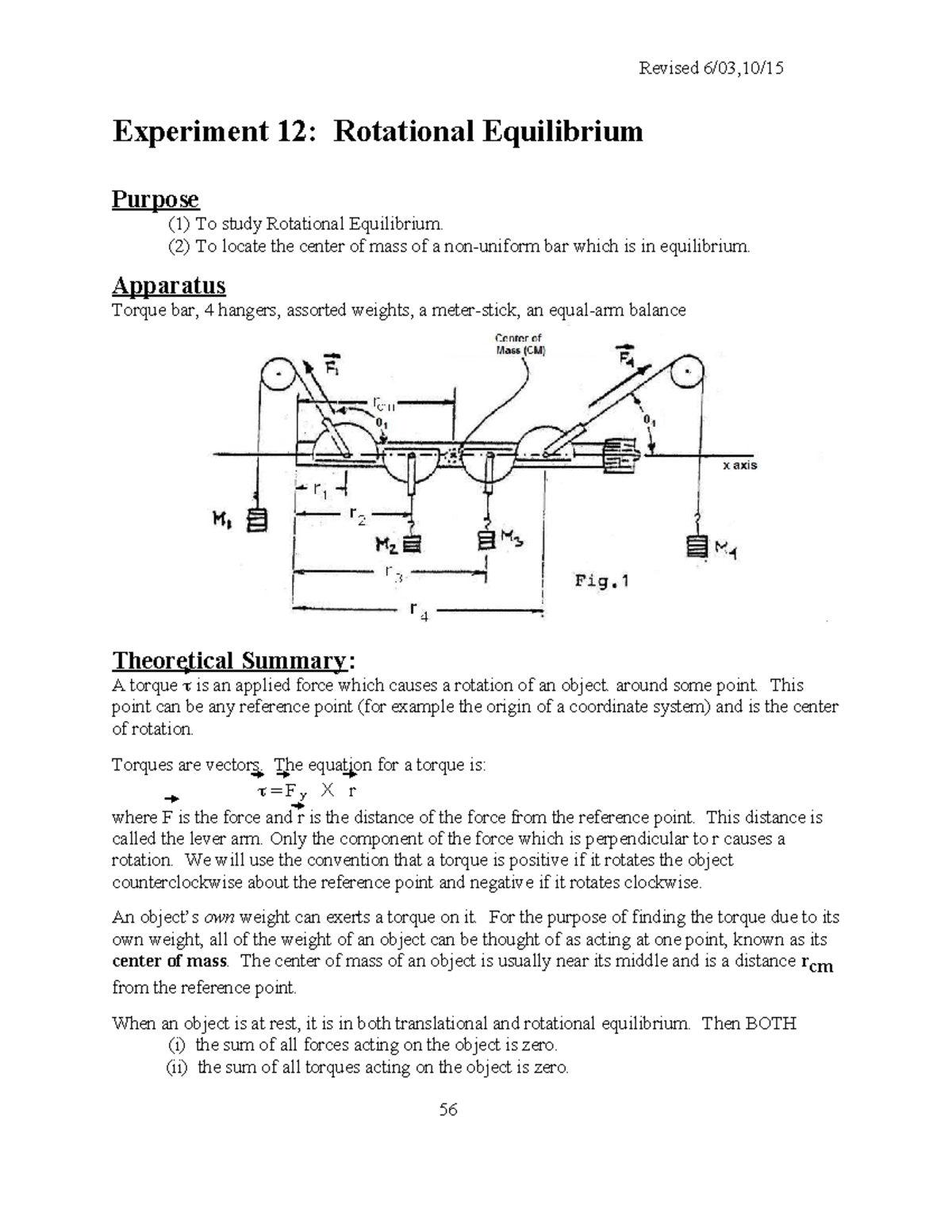 12 Rotational Equilibrium - (2) To locate the center of mass of a non ...